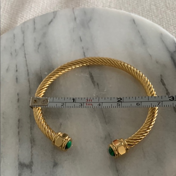 Gold Stainless Steel & Green Open Twisted Cuff Bracelet - Picture 3 of 3
